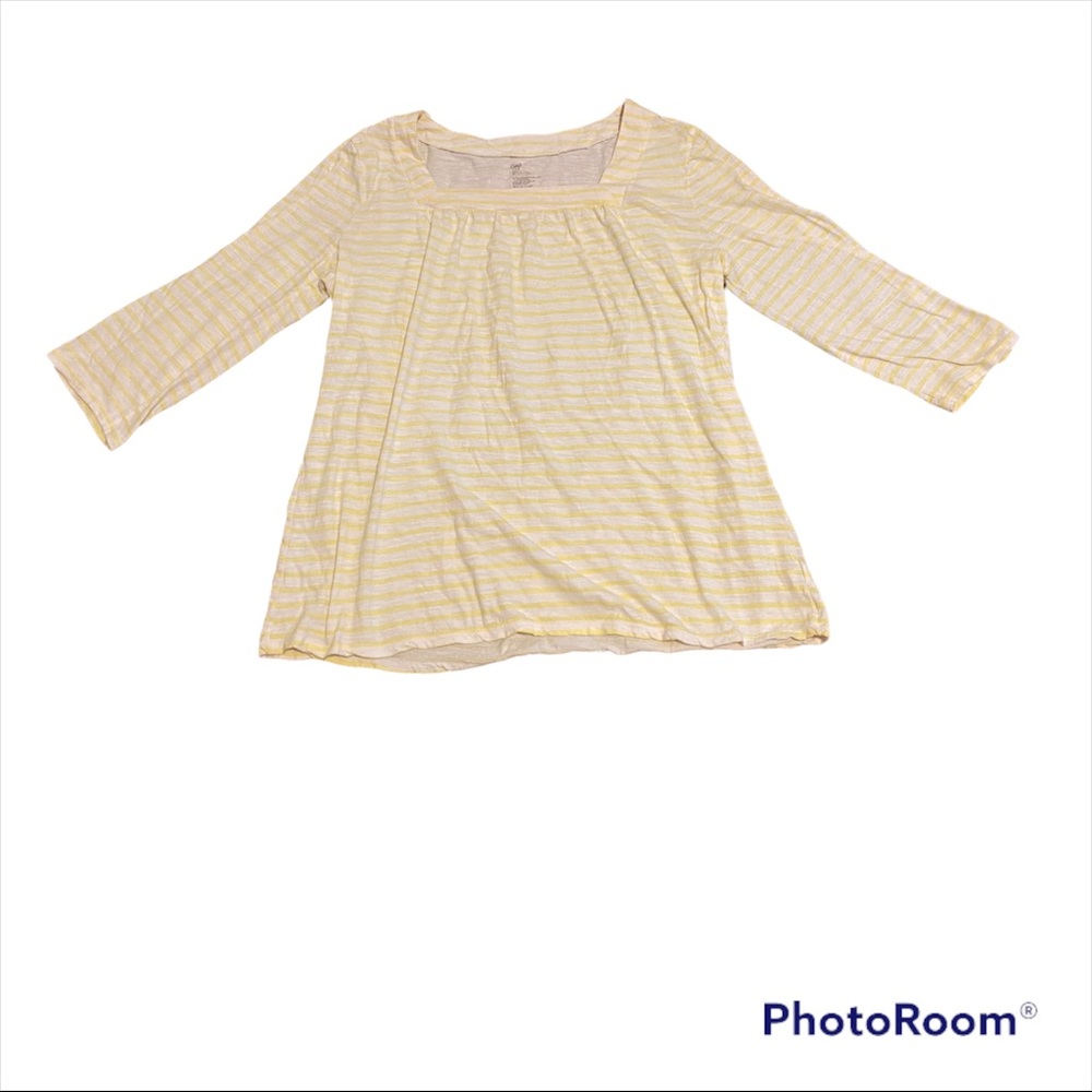 GAP yellow and white striped square neck top